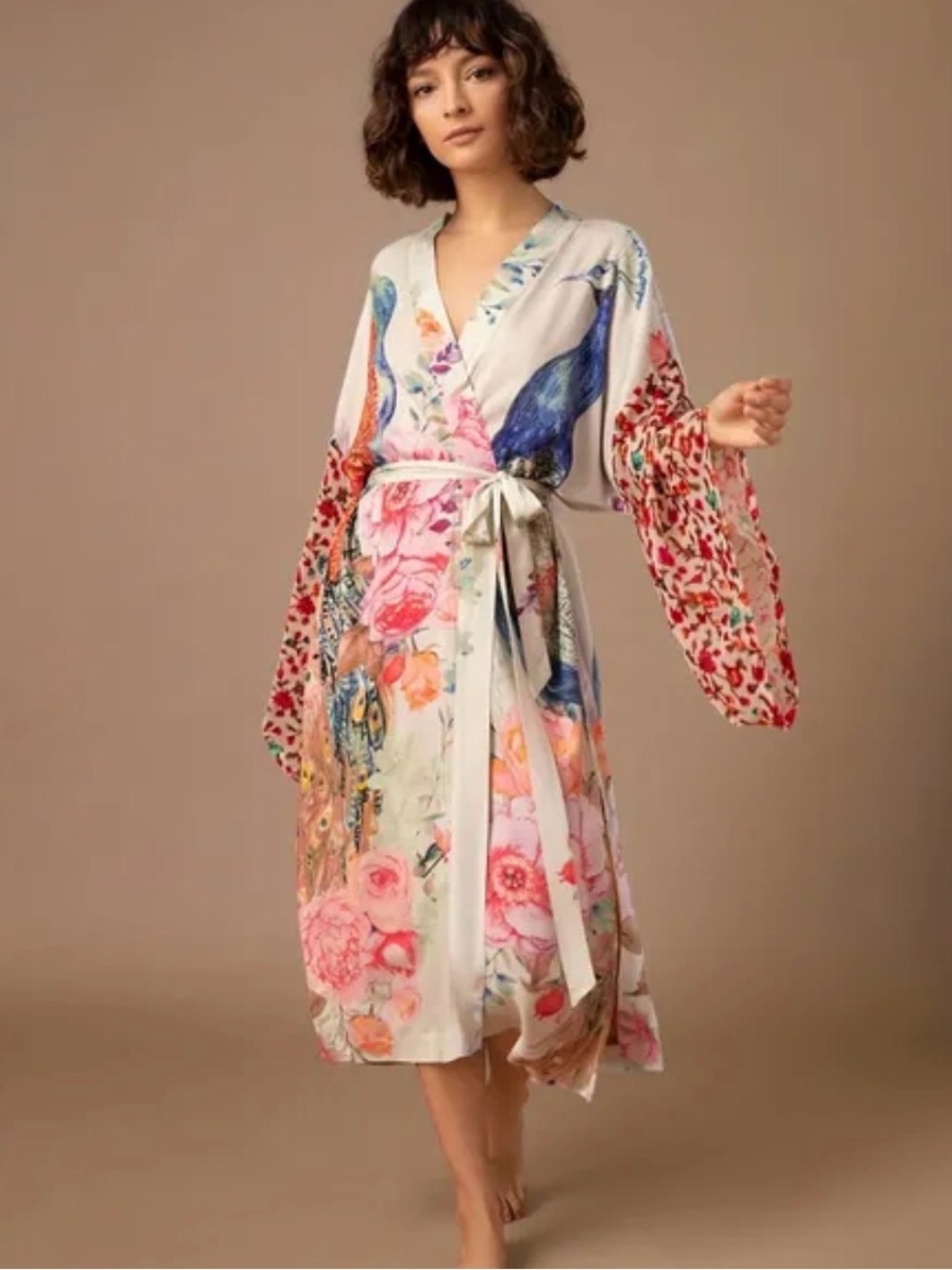 Floral Printed  Kimono Robe - Multicolor